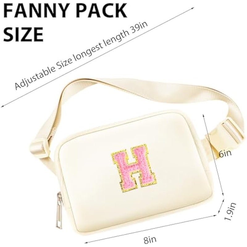 Fanny Pack Belt Bag for Women Girls Small Crossbody Bag with Initial Letter Cute Preppy Waist Packs Trendy Travel Accessories Personalized  Birthday Gifts for Running Hiking Beige H - Image 3